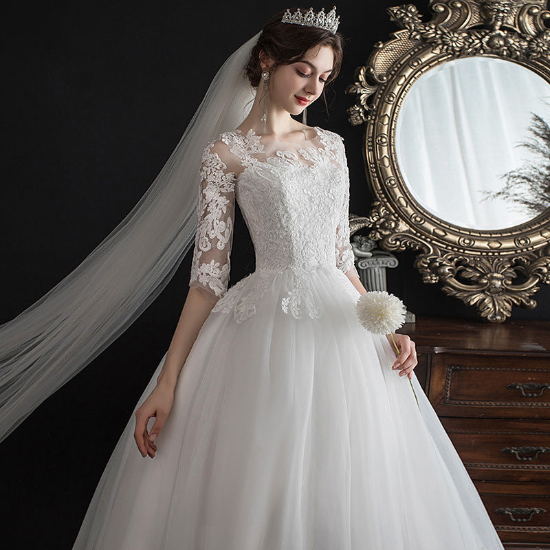 Une épaule Rêve Slim Manche Dentelle Mariée