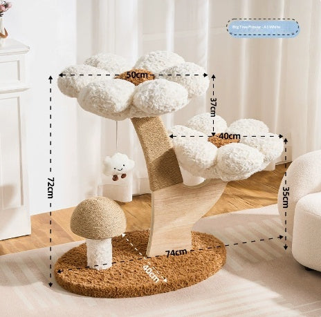 Arbre de chat compact et peu encombrant avec un nid cozy et un scratching durable en forme de champignons P