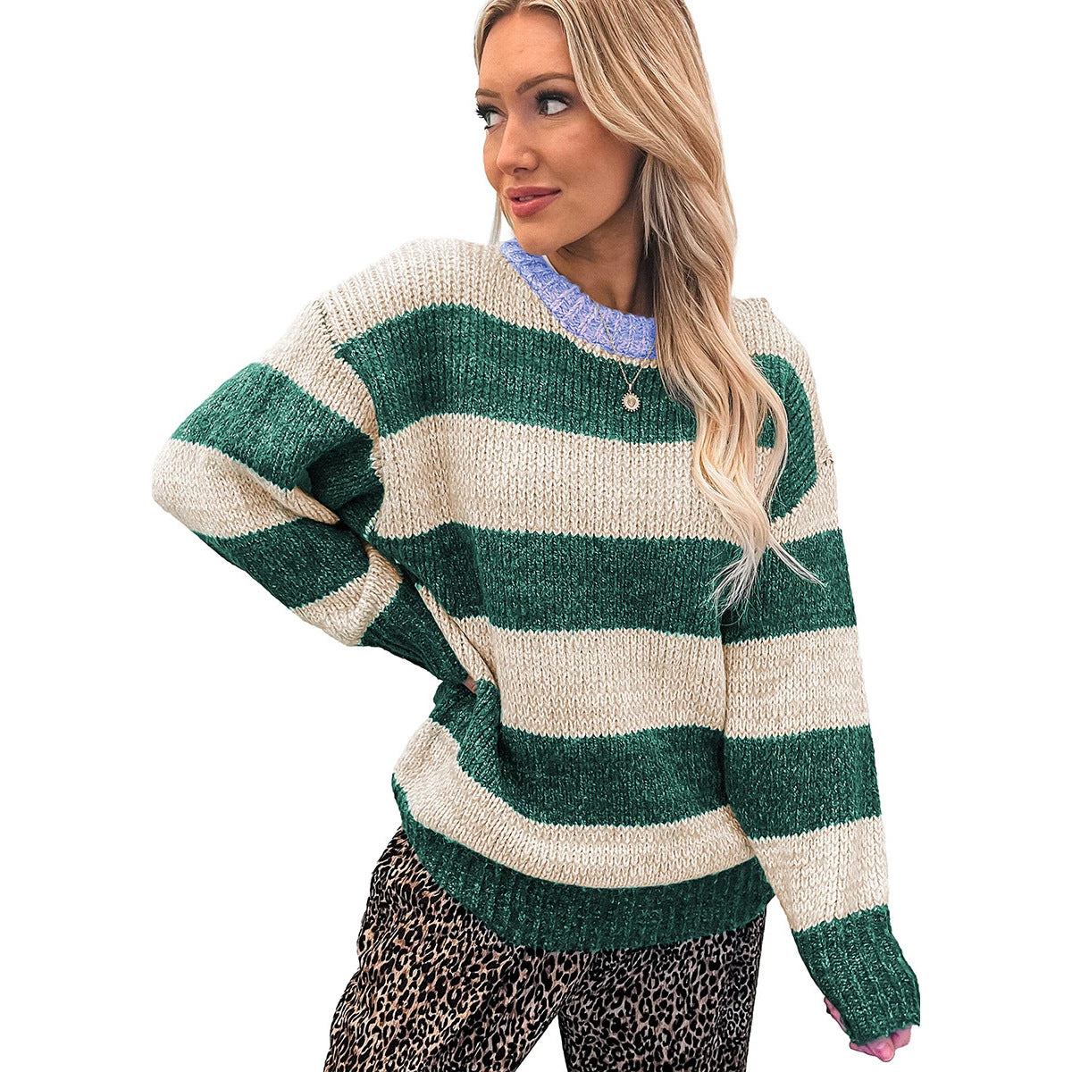 Bloc de couleurs rayé Pull-Pilote-Pilote-Pilote pour femmes