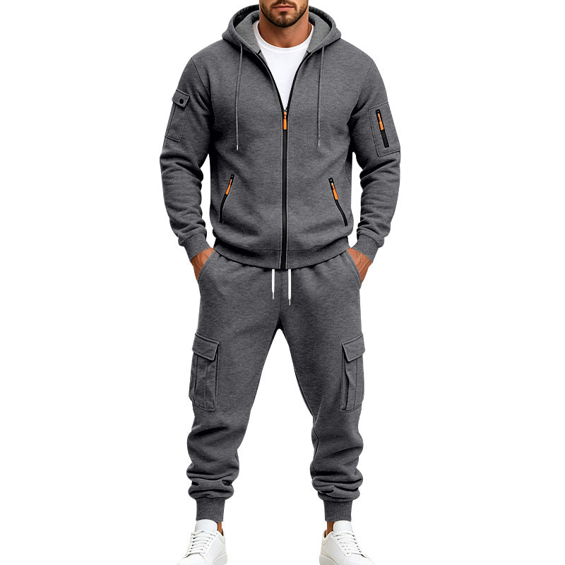 Ensemble à capuche et pantalons décontractés doublés de polaires pour hommes