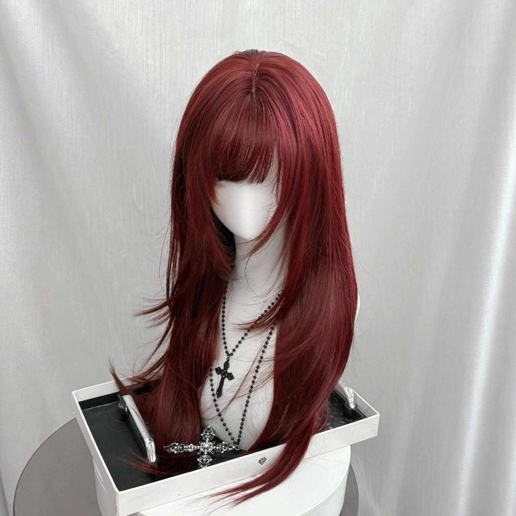 Wig rouge brillant et tendance quotidien tête pleine