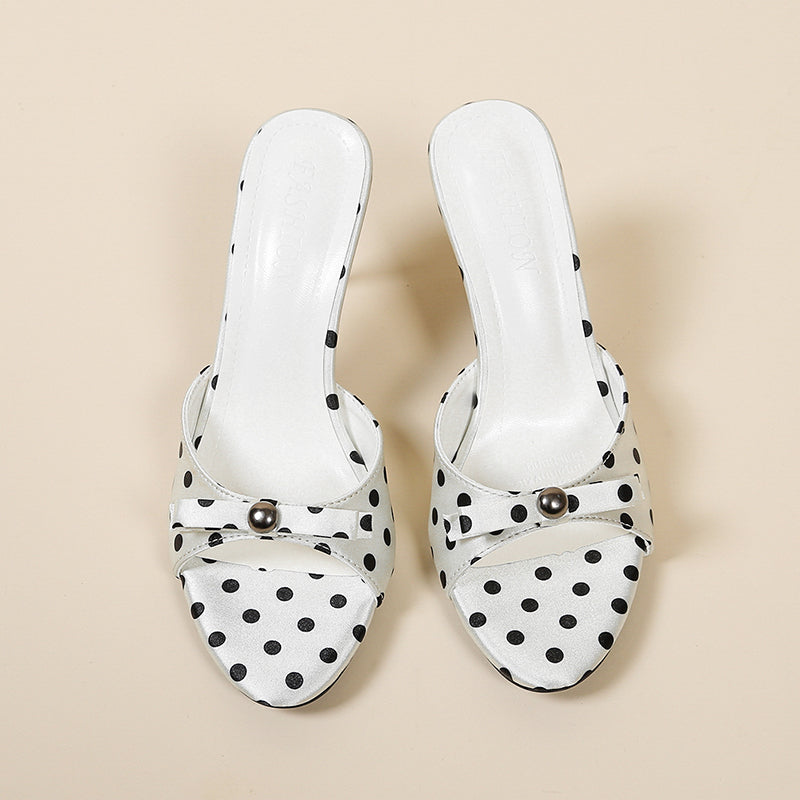 Femmes Plus Taille Bow Polka Dot One Sangle Taloné Diapositive Sandales