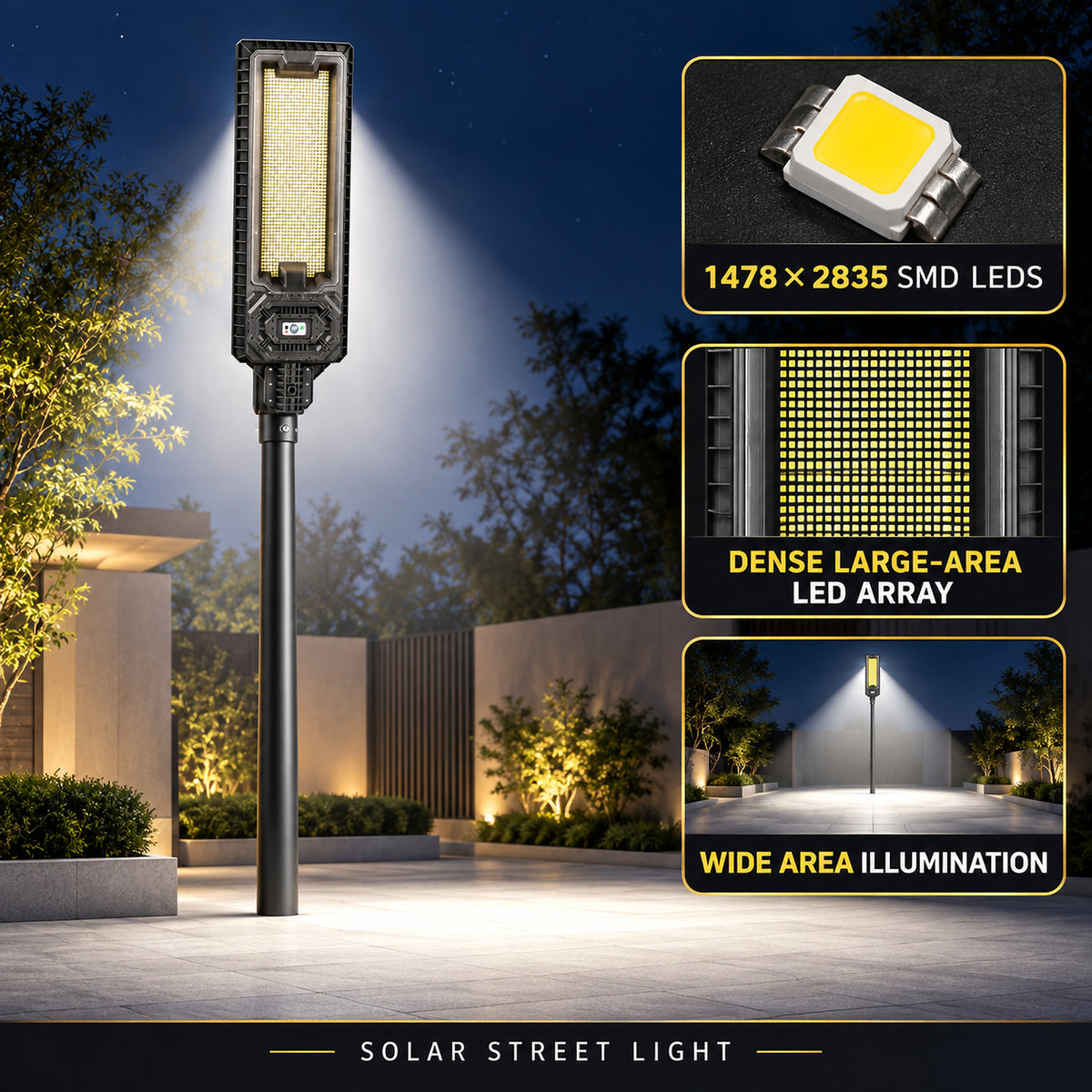 Solar Powered Motion Sensor Outdoor Light W7115 3 Noir pour Garden Yard Street Wall LED