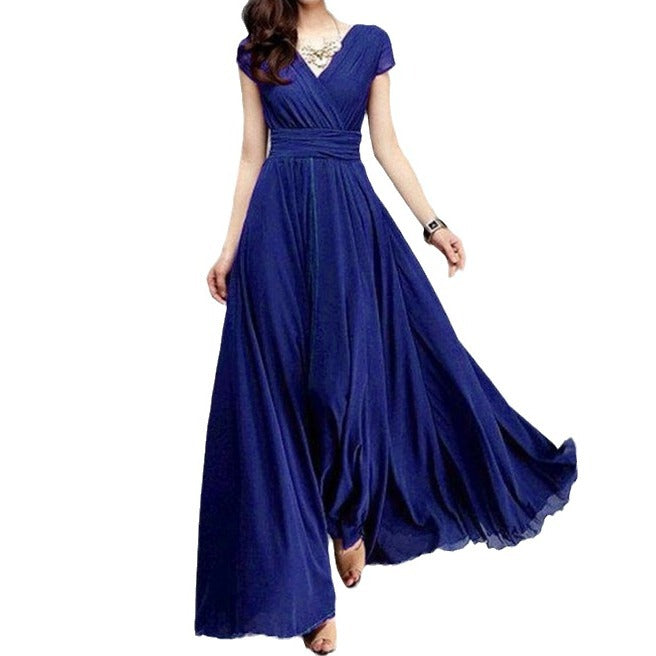 Robe à manches courtes en col V à manches courtes pour femmes