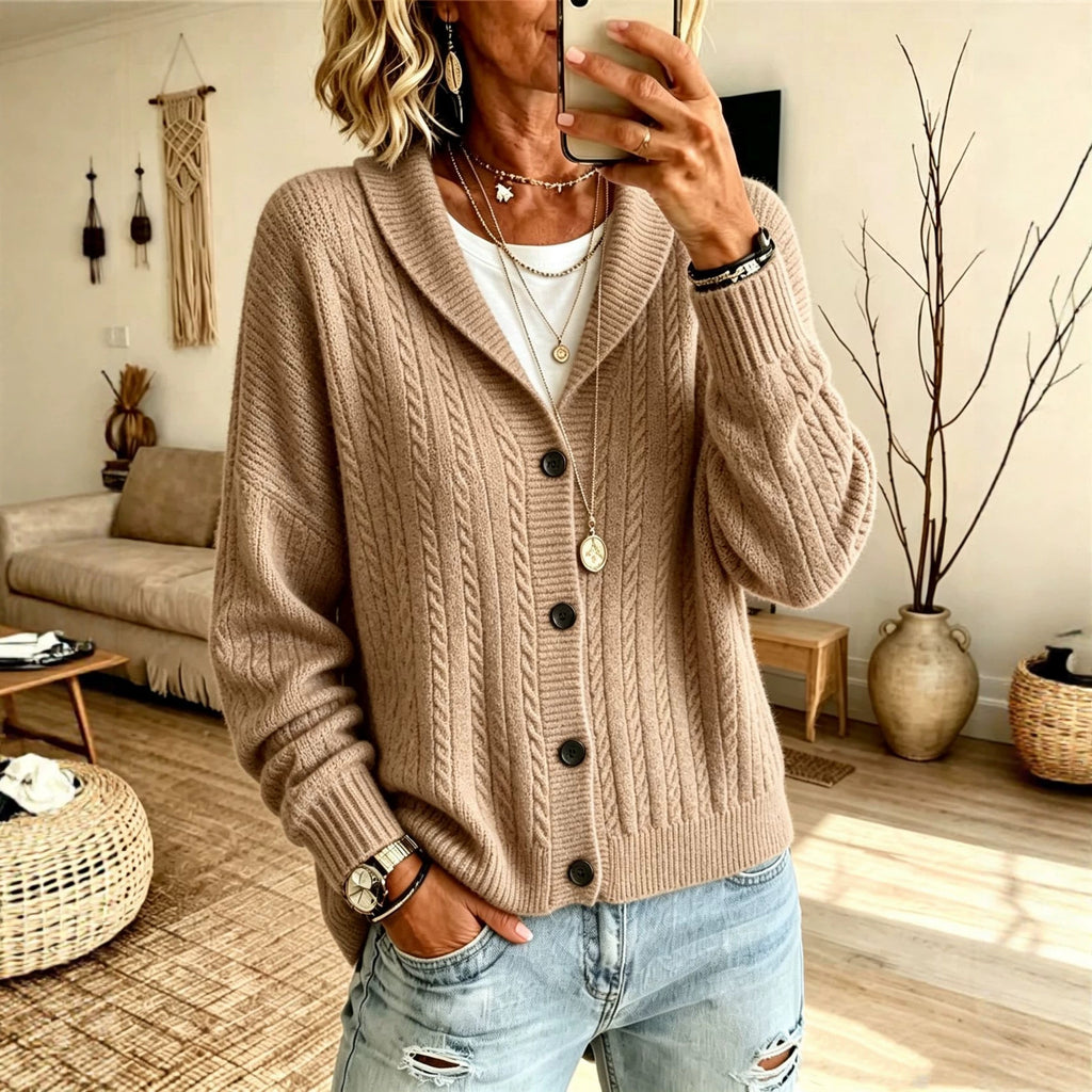 Cardigan à câbles en lapel de couleur solide