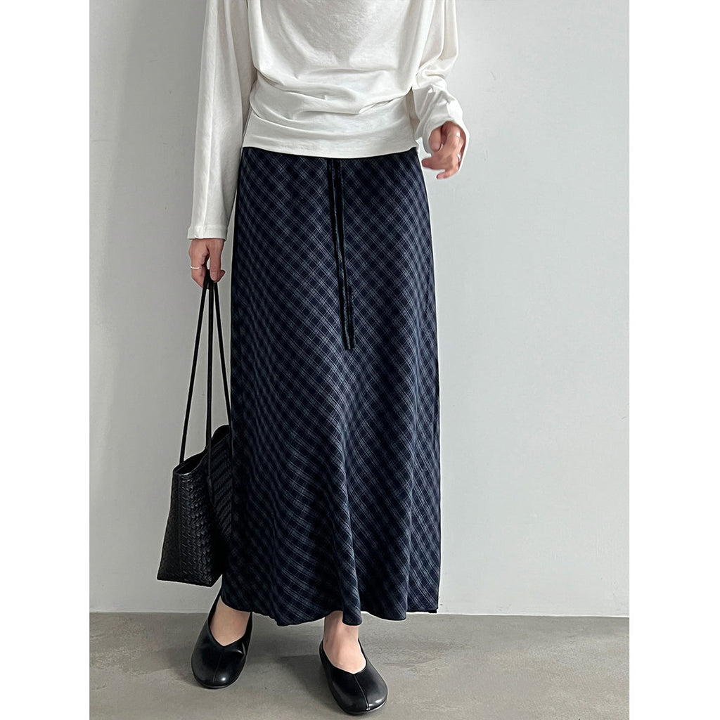 Femme Designer-Style Plaid Élastique-Waist Couleur-Block Jupe à carreaux
