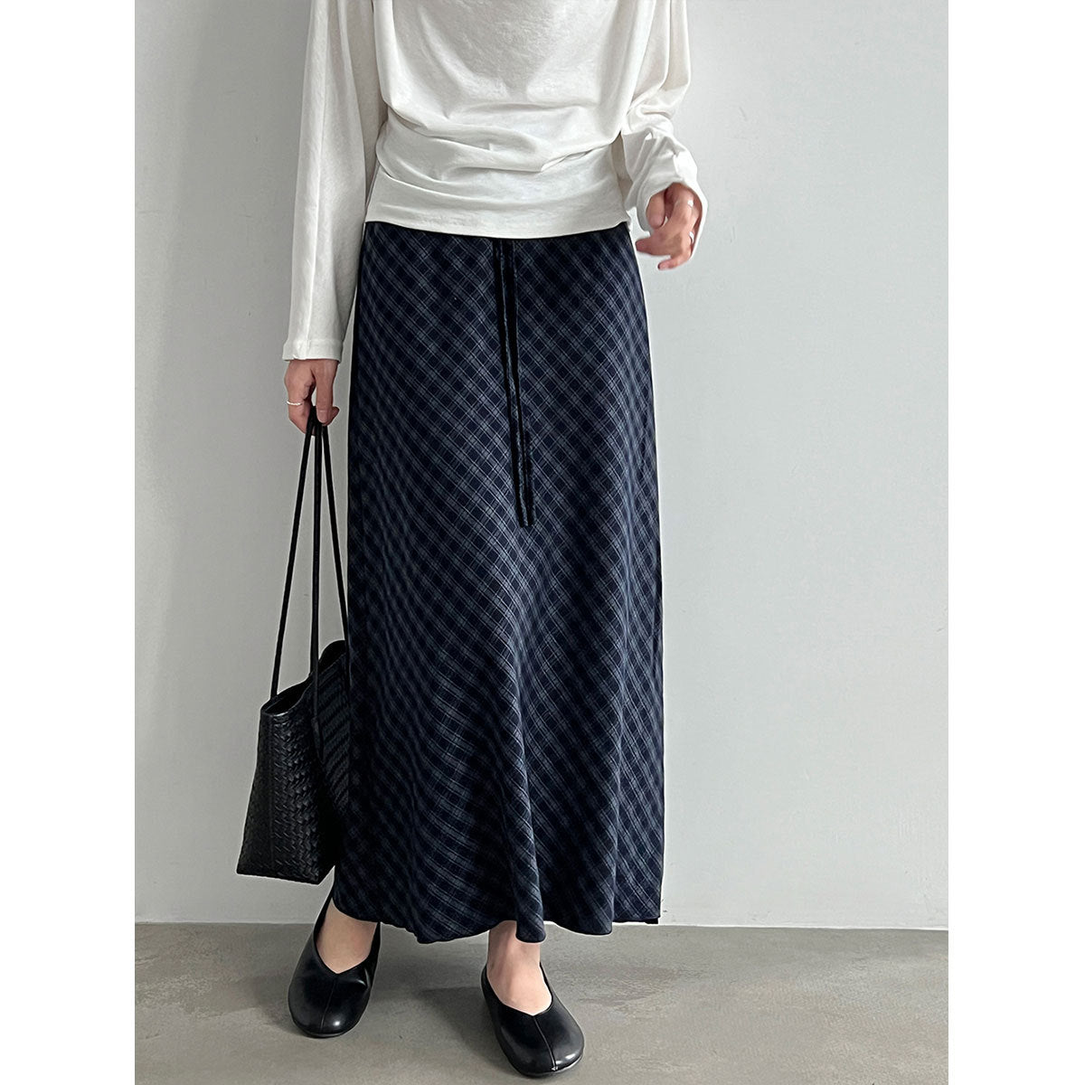 Femme Designer-Style Plaid Élastique-Waist Couleur-Block Jupe à carreaux