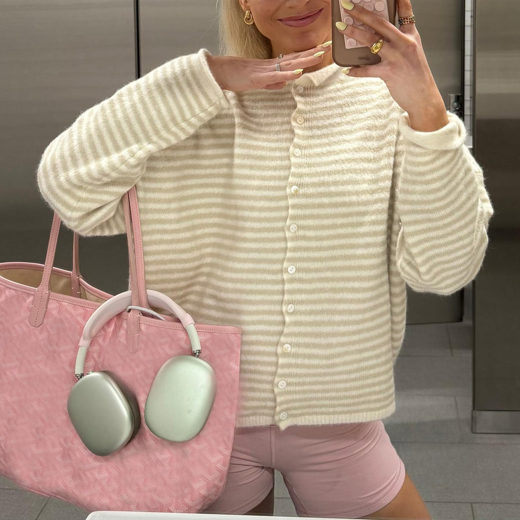 Haut de Cardigan à épaulettes à tête unique, à rayures contrastantes