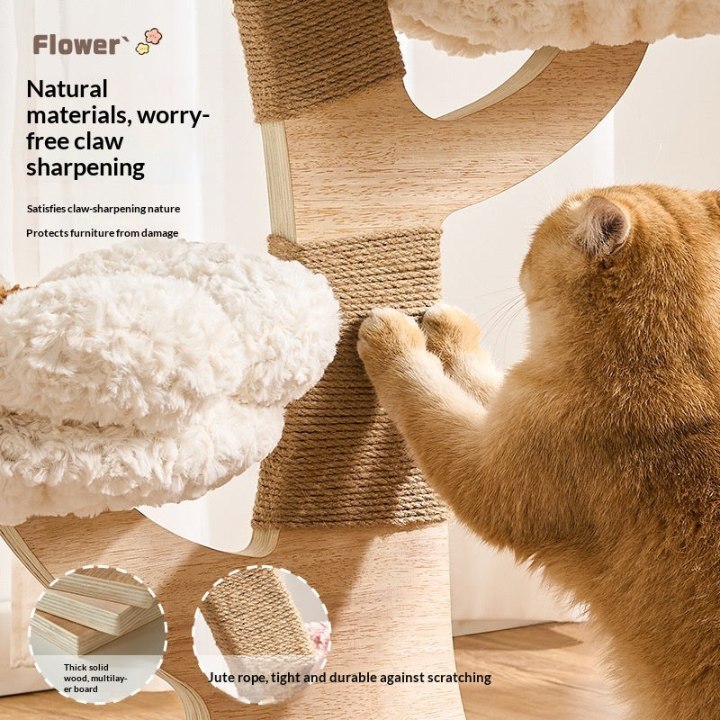 Arbre de chat compact et peu encombrant avec un nid cozy et un scratching durable en forme de champignons P