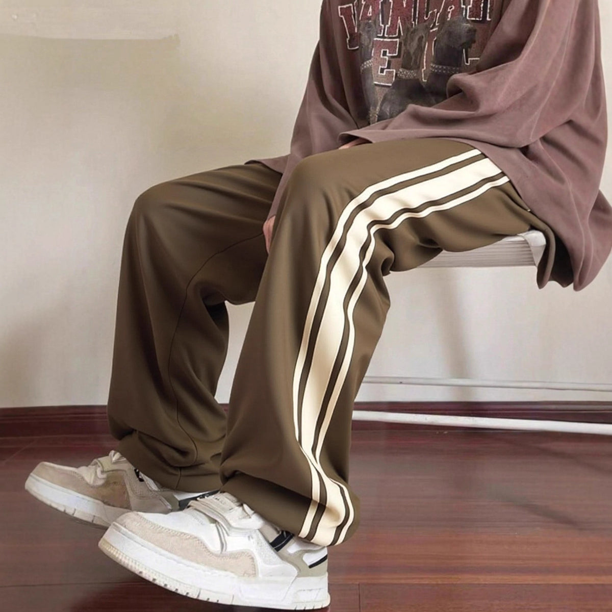 Pantalon de sport rayé homme avec deux bandes