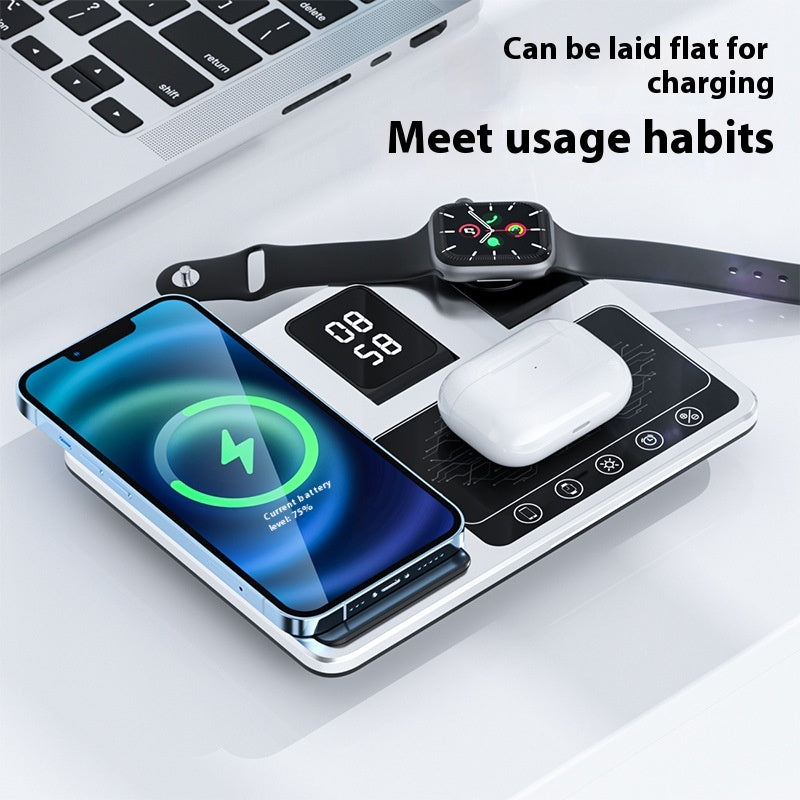 Multifonctionnel sans fil réveil de charge rapide téléphone portable pliable
