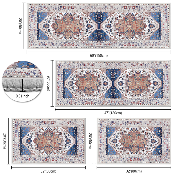 Boho Kitchen Rug Sets 3 pièces avec Runner Non Slip Kitchen Rugs and Mats Lavable Kitchen