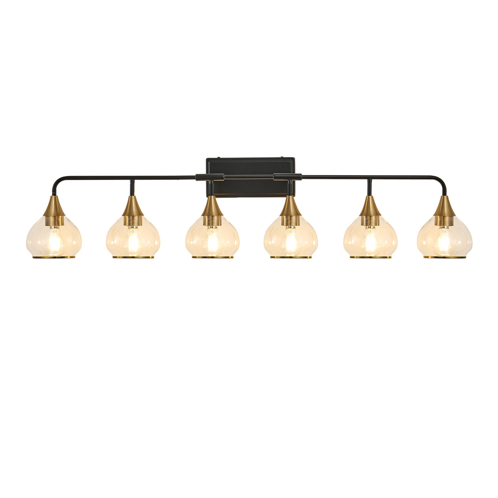 48" moderne 6 lumière Vanity Wall Sconce - Noir et or luminaire de salle de bains avec clair G