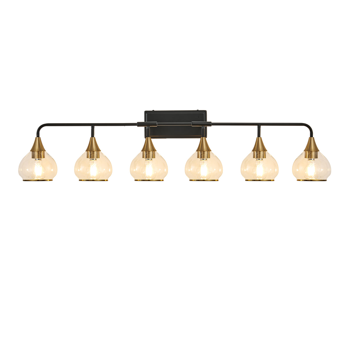 48" moderne 6 lumière Vanity Wall Sconce - Noir et or luminaire de salle de bains avec clair G