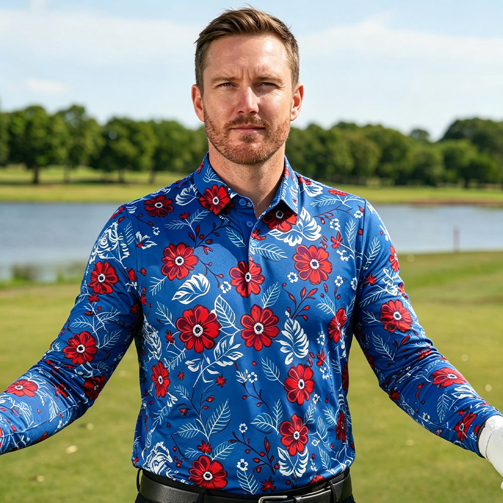 Polo manches longues homme Shirt à séchage rapide et respirant élégant et tendance avec un imprimé