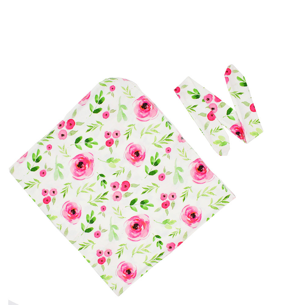Nouveau-né Swaddle Cloth avec le lapin-oreille noeud bande de cheveux serviette