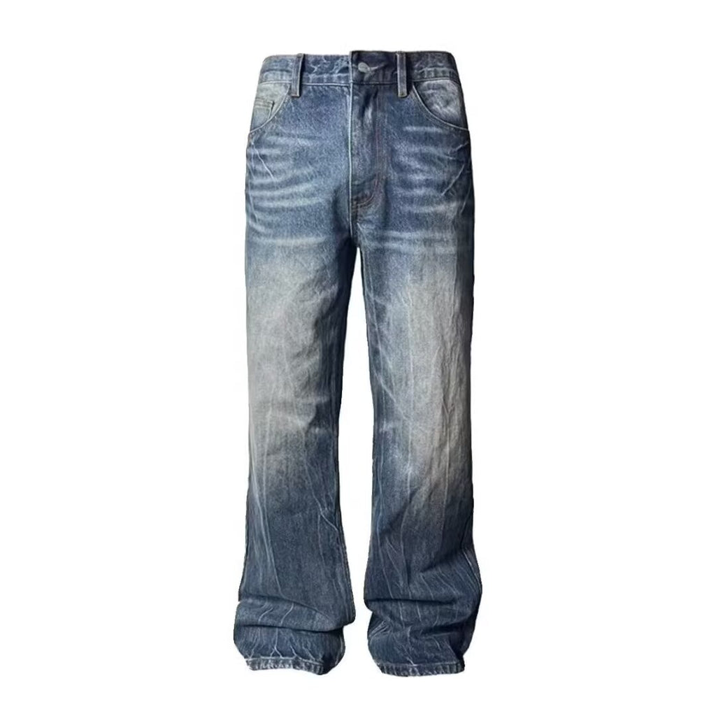 Hommes Loose-fit style américain Jeans lavés-bleu