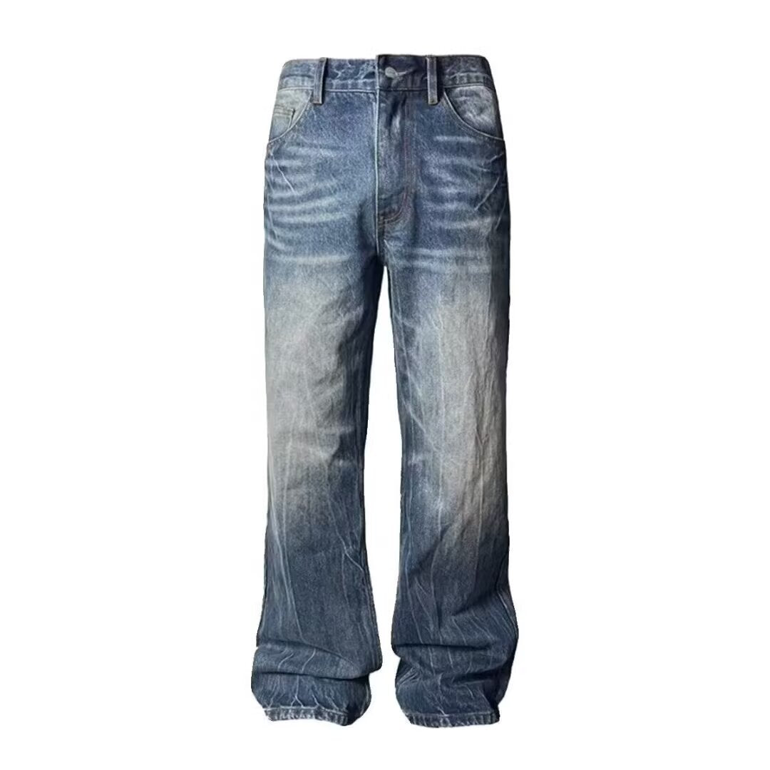 Hommes Loose-fit style américain Jeans lavés-bleu