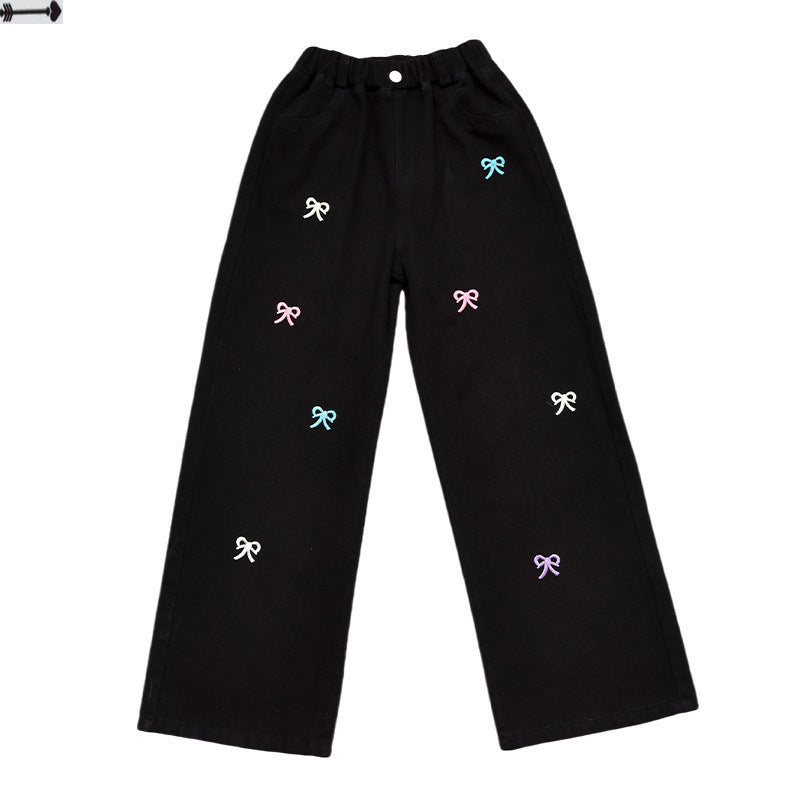 Style occidental Pantalons à jambes larges Jeans droits d'automne pour enfants