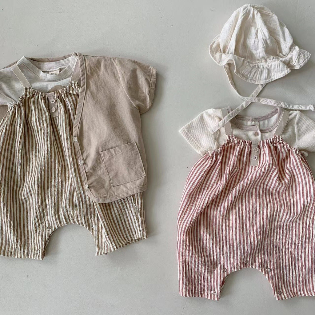 Bébé d'été mince verticale suspension rayée combinaison