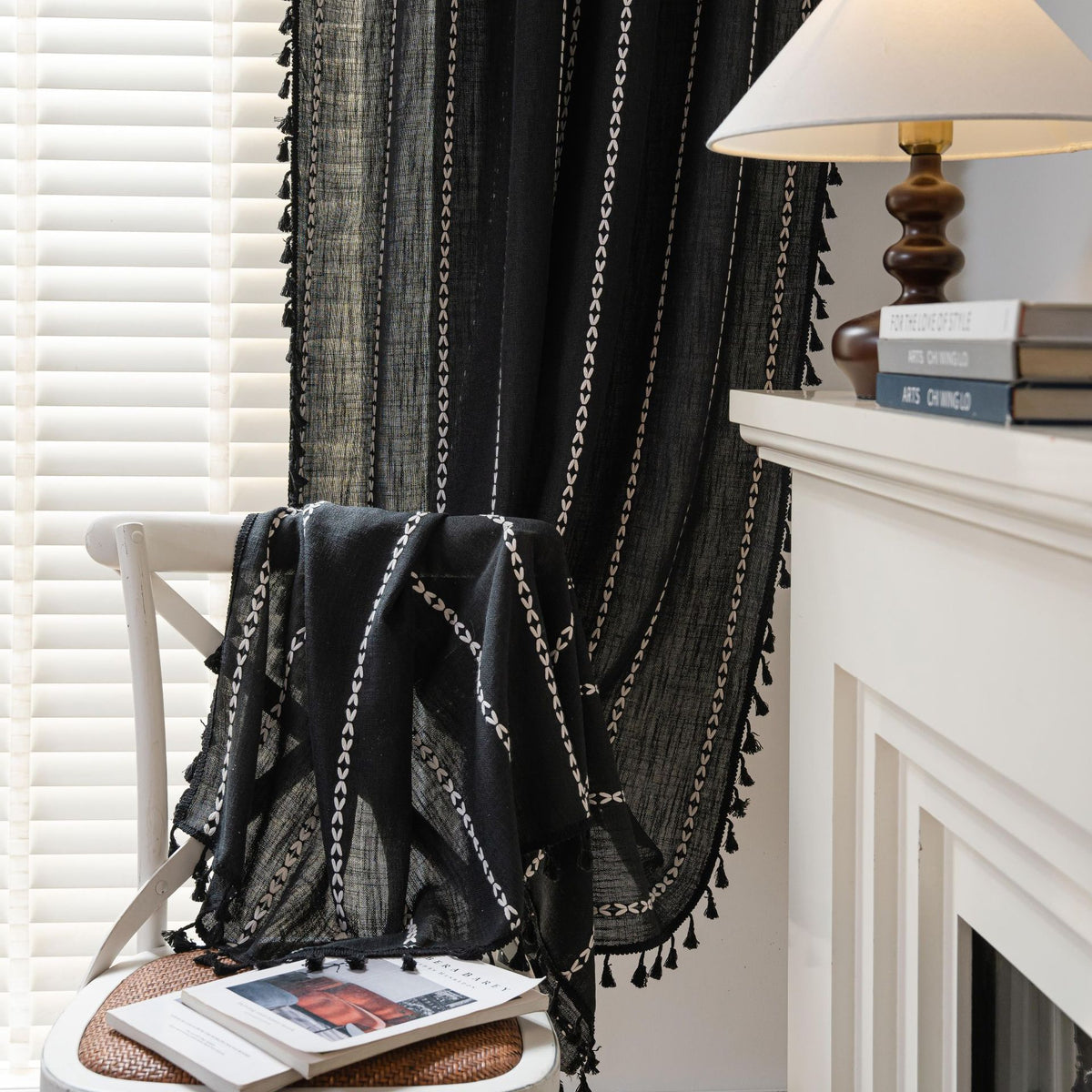 Chambre Rod Set Pocket noir et blanc Jacquard Salon Rideau
