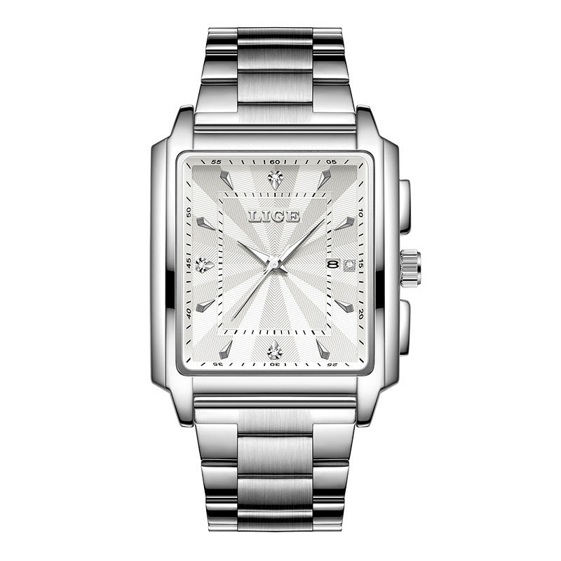 Montre simple de ceinture en acier à cadran grand carré pour hommes