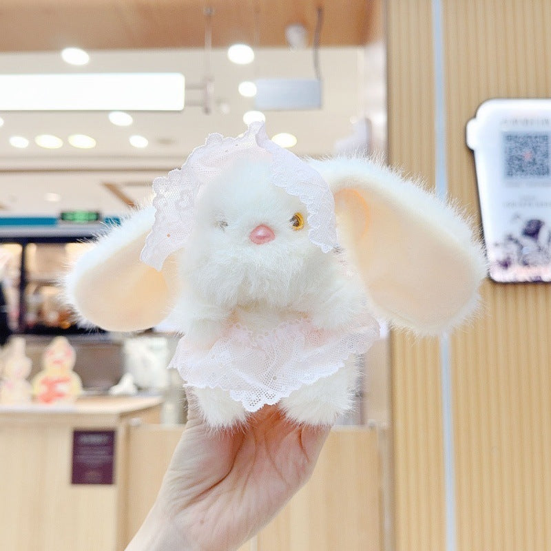 Porte-clés en peluche de lapin de la dentelle-hat