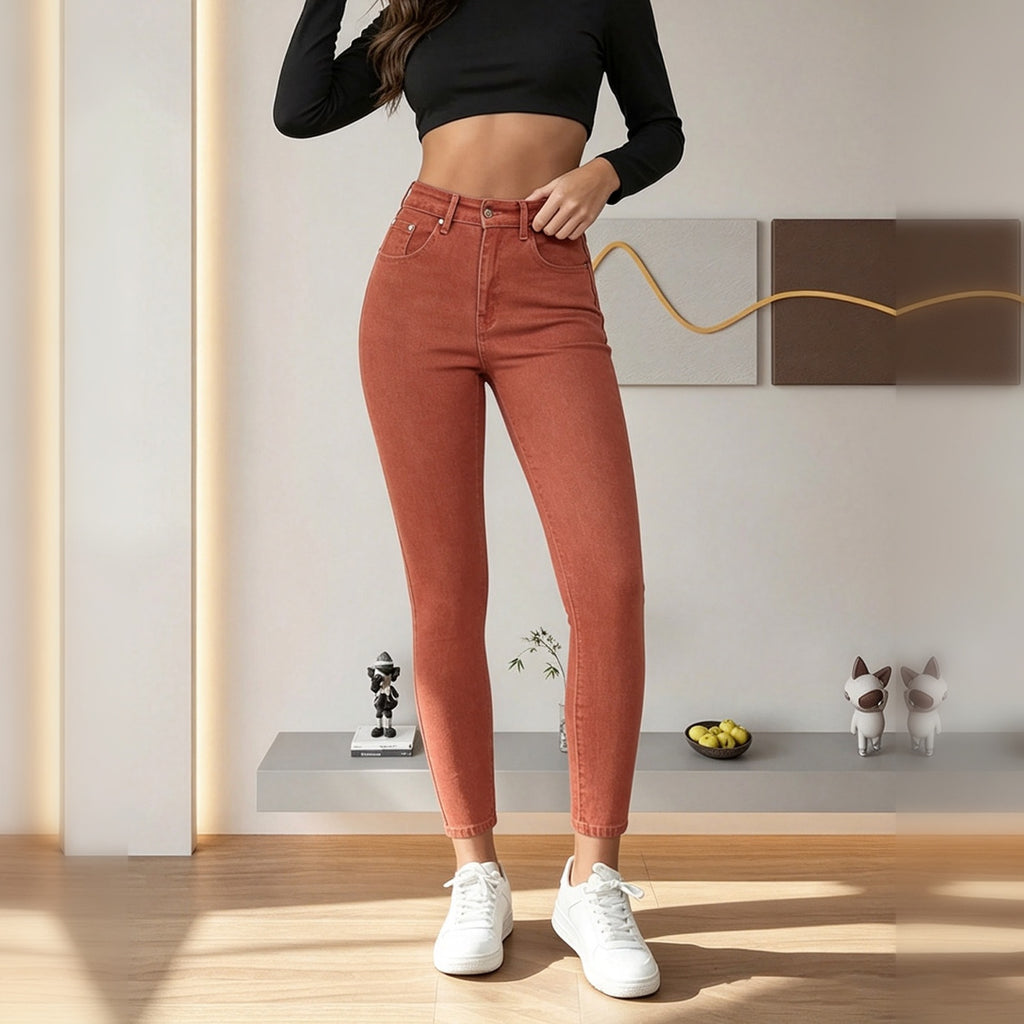 Femmes Brick Red High Waist Skinny Jeans