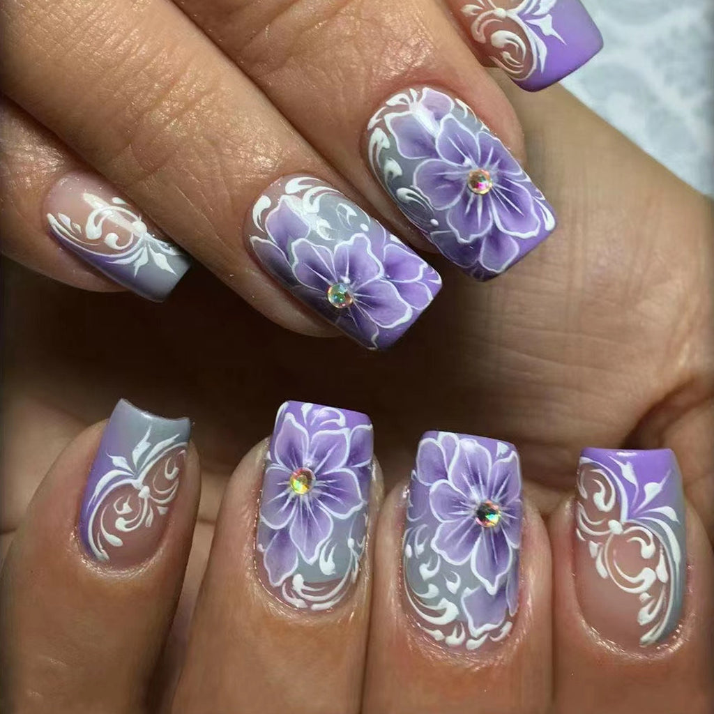 Stickers Gris violet de style européen de la ligne Flower Design Porter des ongles Armor