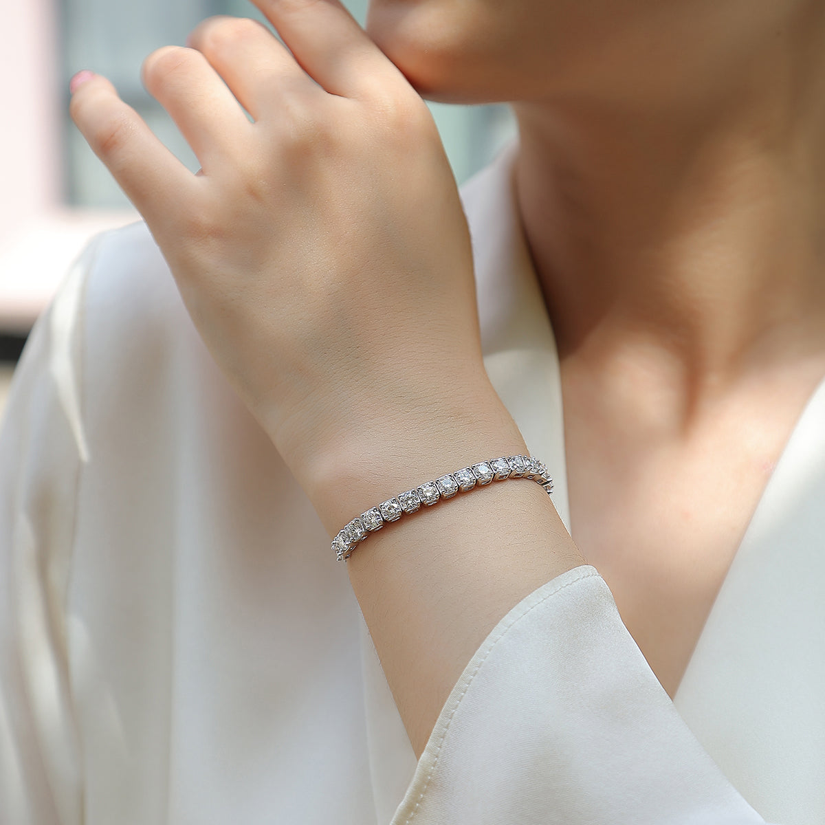 Bracelet de tennis réglable en argent S925