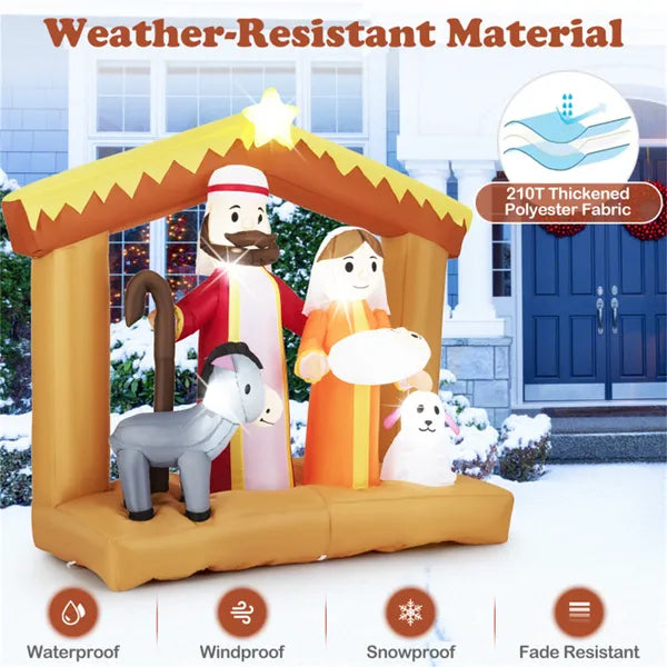 Scène de Nativité Gonflable 6ft - 6 lumières LED intégrées Polyester résistant aux intempéries Xmas Out