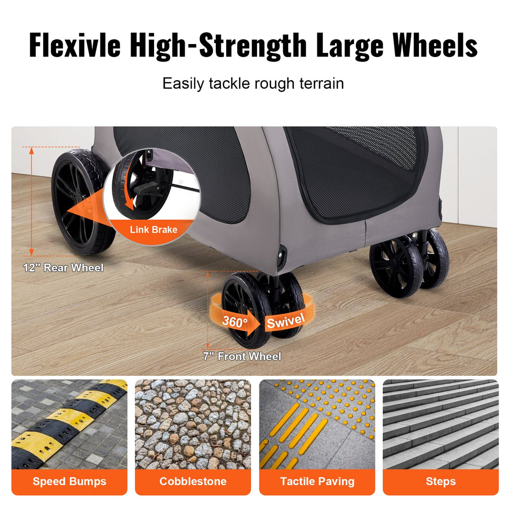 Poussette pour animaux de compagnie 4 roues Poussette pour chiens 160lbs Poids Capacité Portable