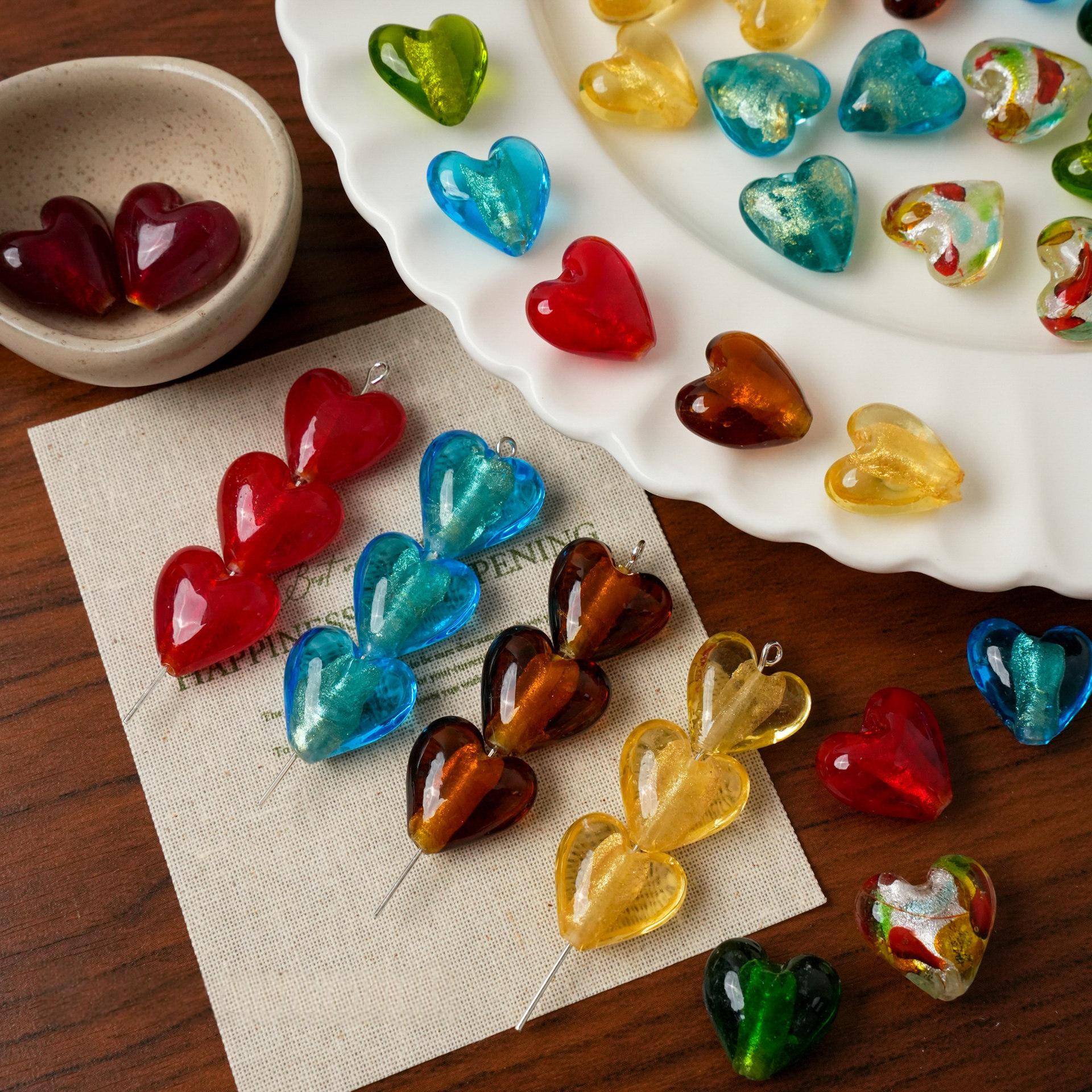 Rétro Silver-foil Heart Lampwork Glass Loose Perles