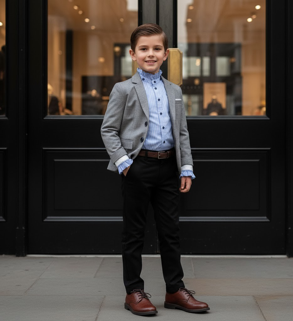 Garçons Chemise Formel Bleu Collier Amovible Enfants Mariage Party School Chemise 4-14Y