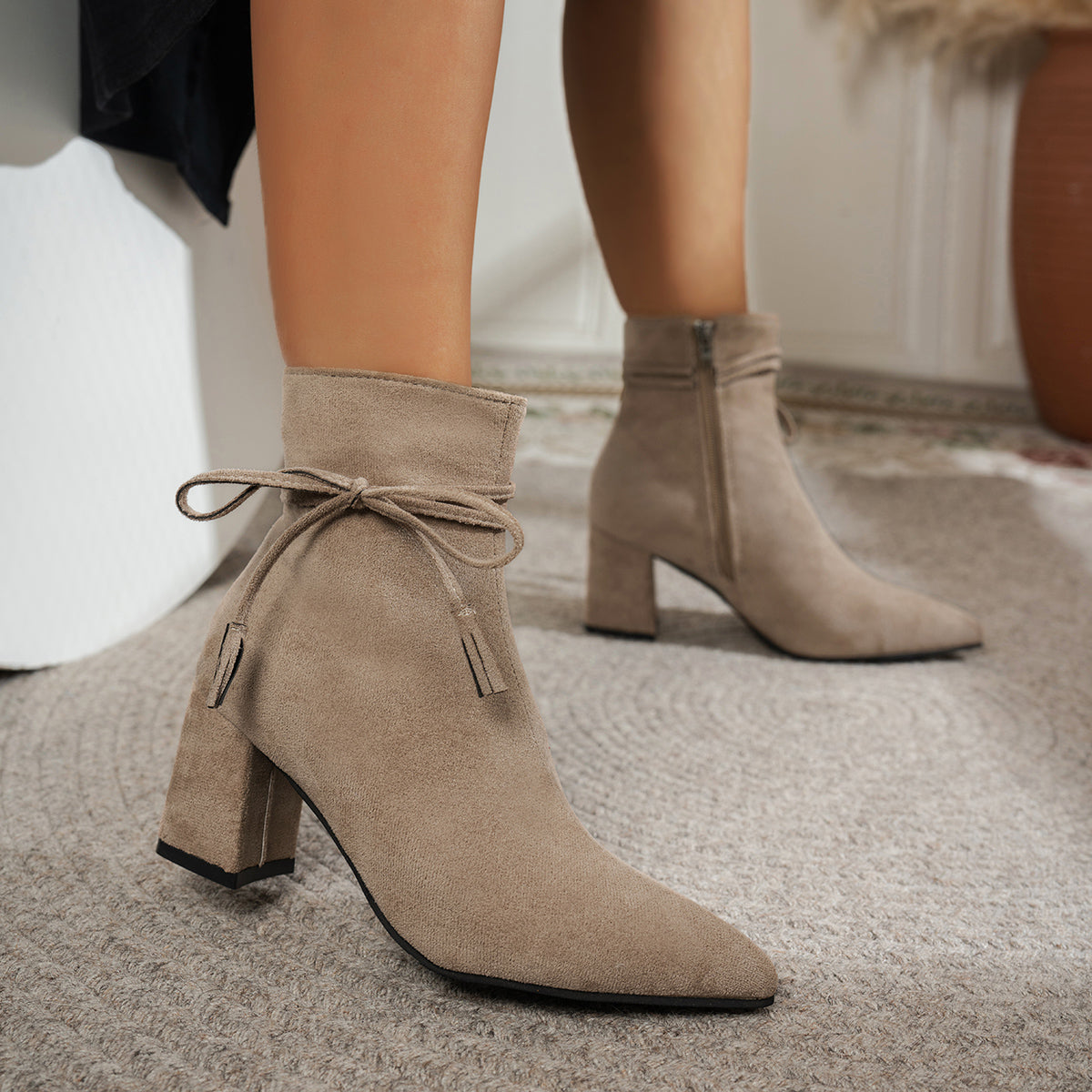 Femmes Martin Bottes Arrivée Coréen Style Bow Side Zipper Bloc Talon Mode Bottes Femmes P