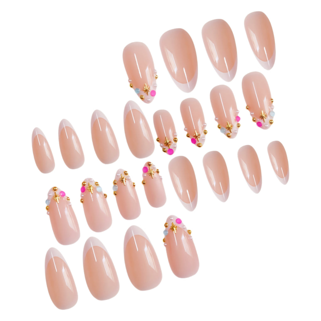 Set en carton de 24 ongles artificiels de sirène de perles colorés de style français