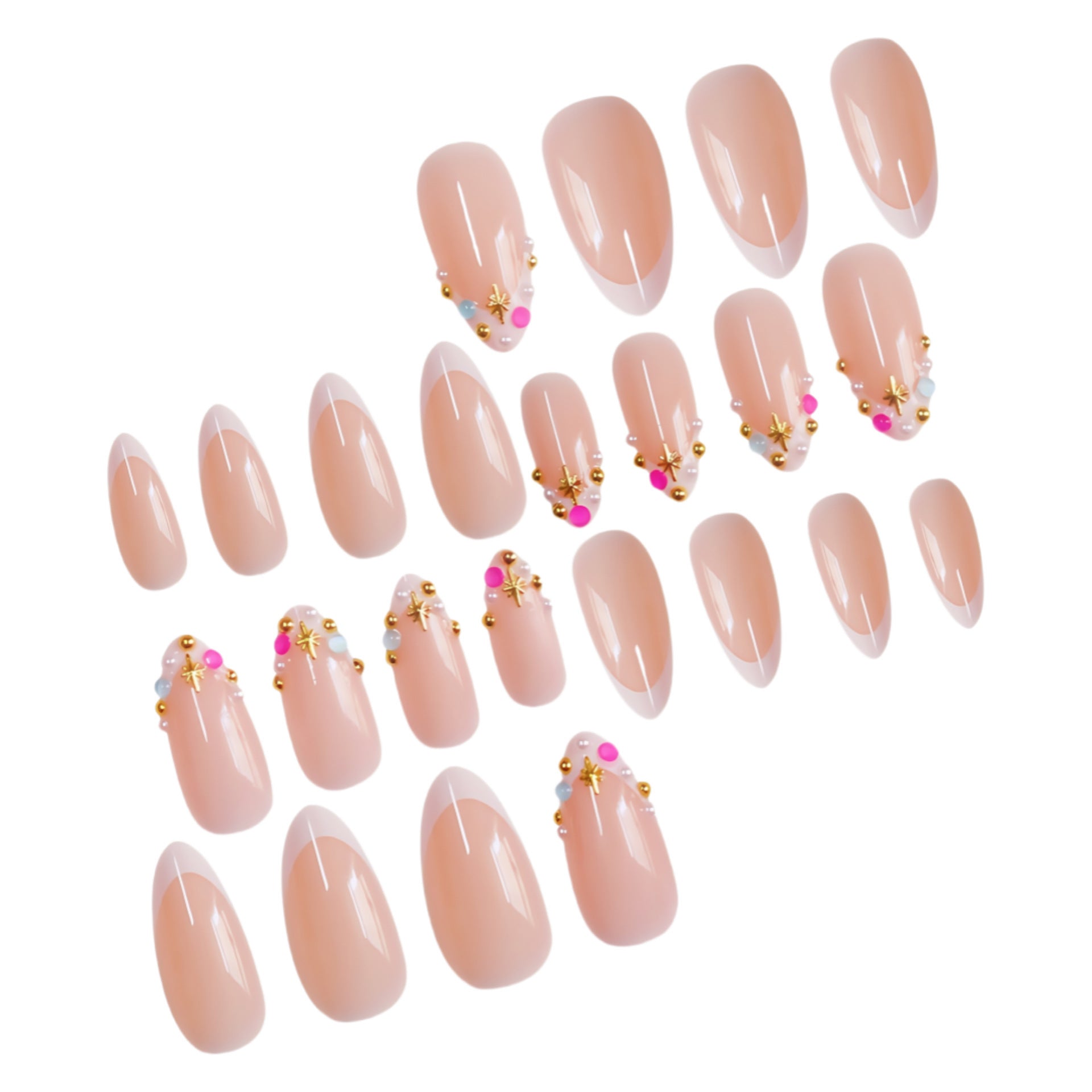 Set en carton de 24 ongles artificiels de sirène de perles colorés de style français