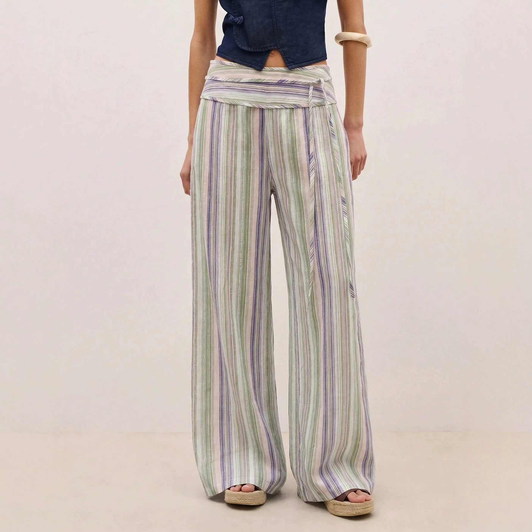 Pantalons rayés avec un ajustement doux et confortable large jambes
