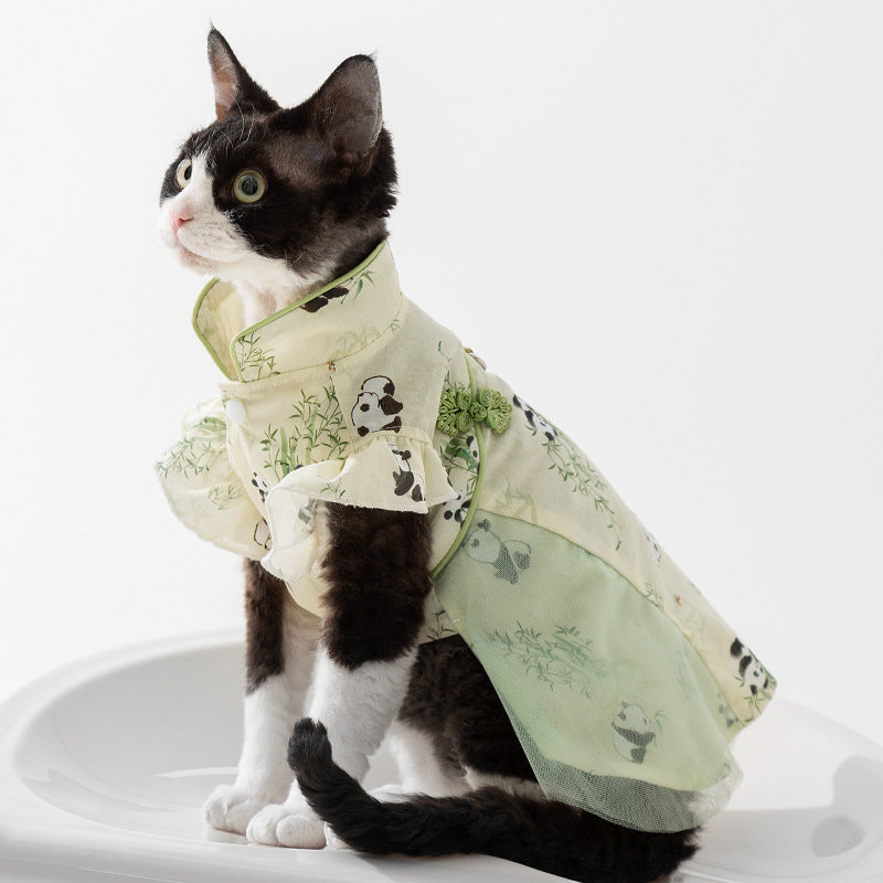Robe d'été de chat de Sphynx avec boucle pour les pandas de laisse en bambou