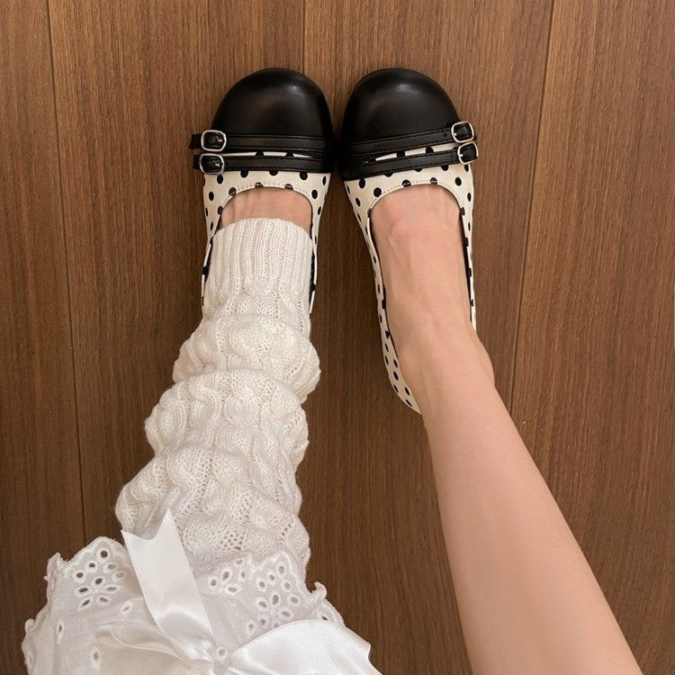 Femmes Vintage Polka Dot Black Ballet Flats