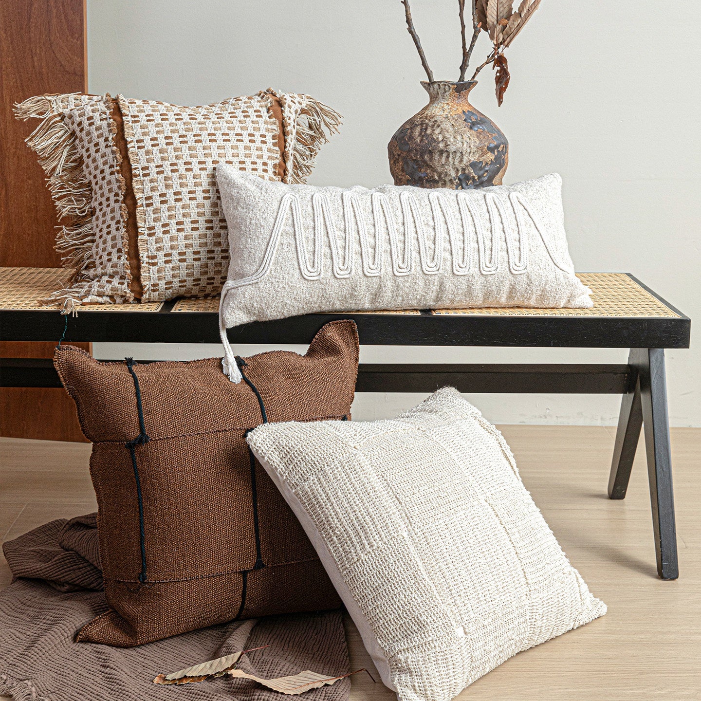 Coton et lin Patchwork lancer oreiller Canapé Coussin de dossier fait main Pad pour Villas