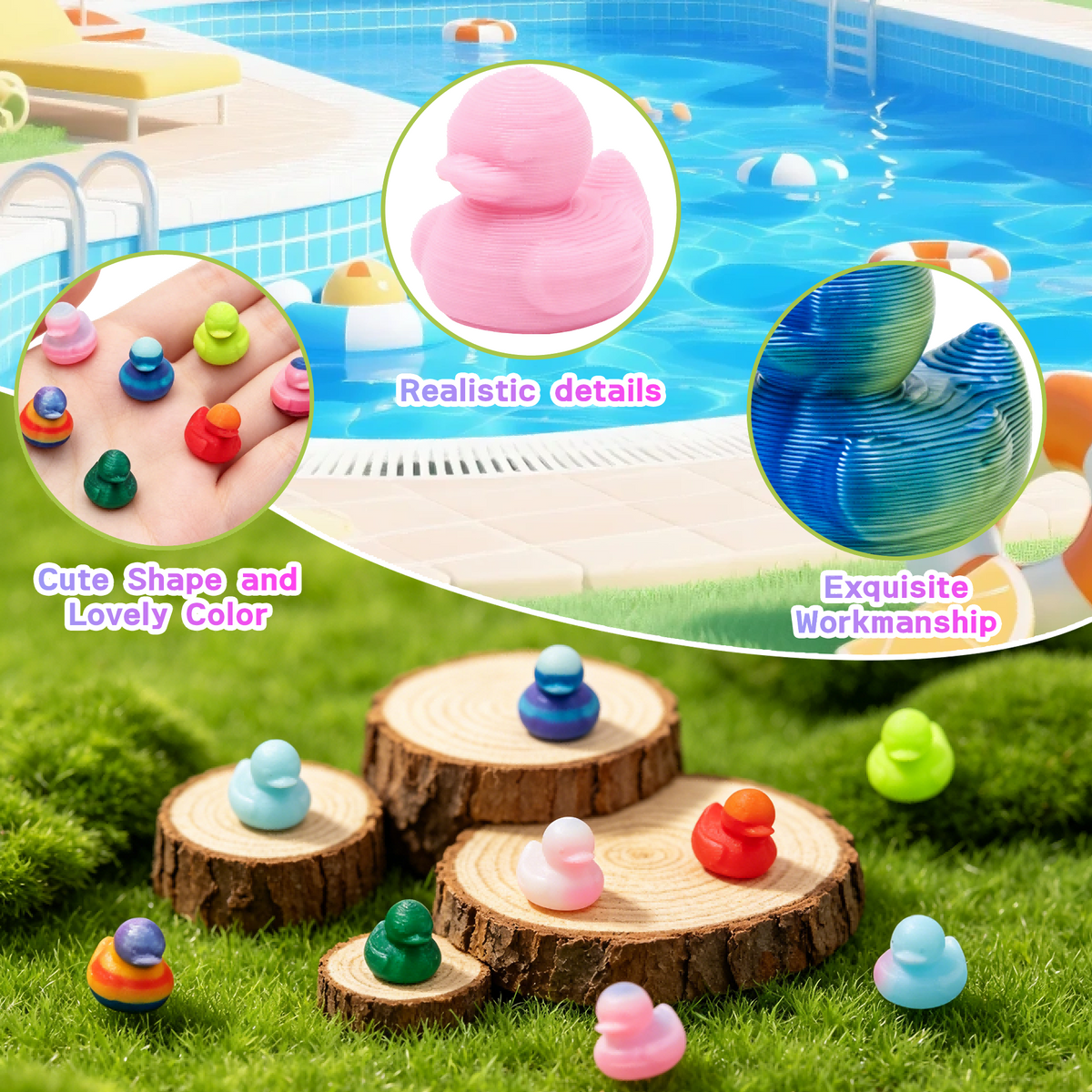 100PCS Mini pièces décoratives canard Couleurs assorties pour l'artisanat et les affichages