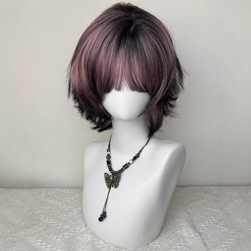 Perruque pour les femmes noir et rose Ombre Siamese Cat Layered Mullet Cosplay Headpiece