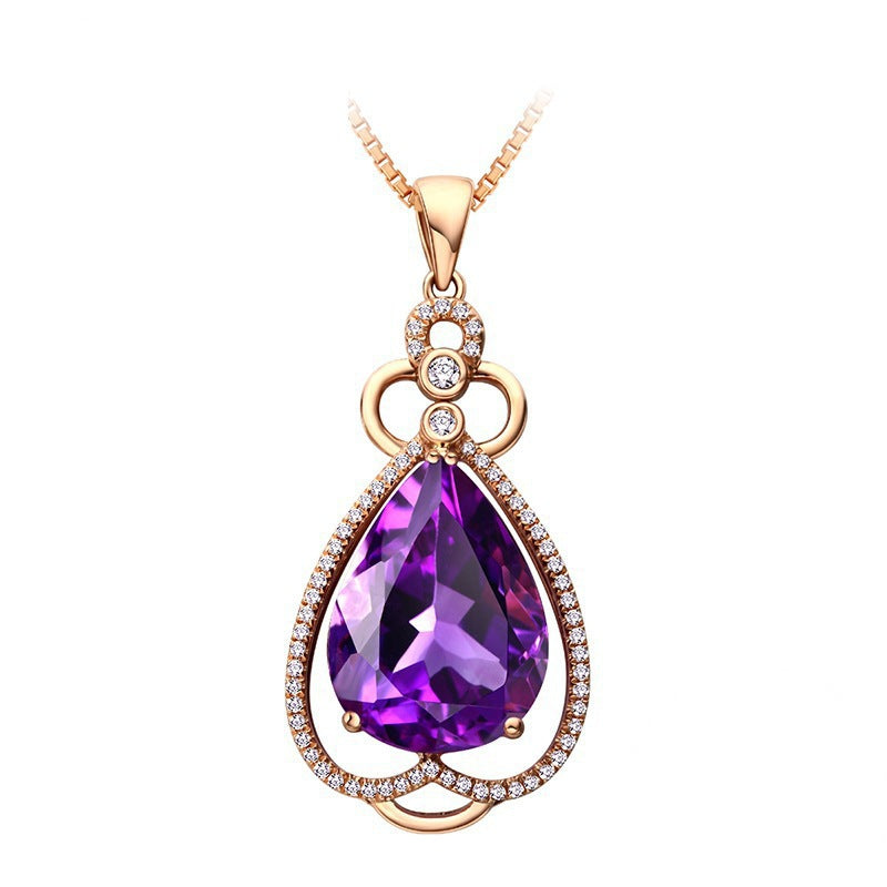 Qualité Crochet d'oreille pourpre Gemstone Diamond Bague Collier Rose Or Collier