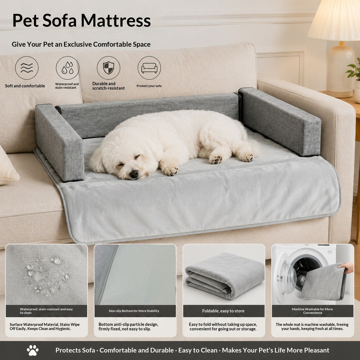 Pet Sofa Matelas Detachable Design Facile à nettoyer doux et confortable pour la peau Trois