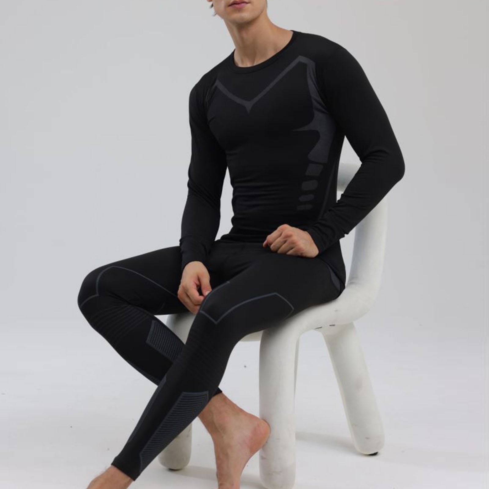 Sous-vêtements Thermique Hommes Pantalon Chemise Automne Slim Fit Sous-vêtements Thermique Top Bottom Set Bla