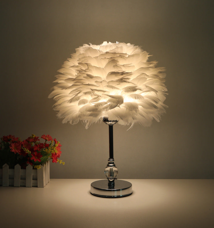Lampe de table ronde en cristal plume Lumière de flux de vie
