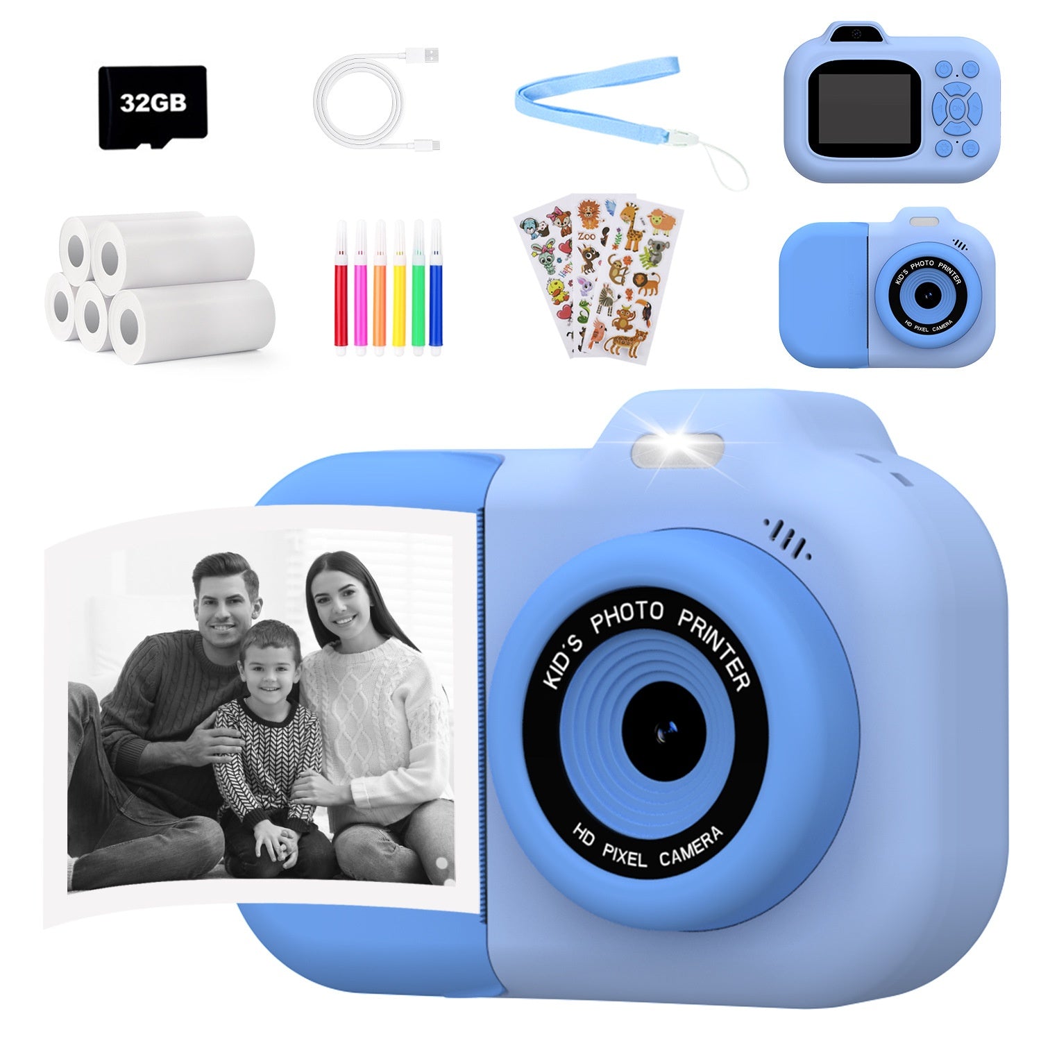 Caméra pour enfants Enregistrement Photographie Vidéo Playback Jeu Photo Sticker