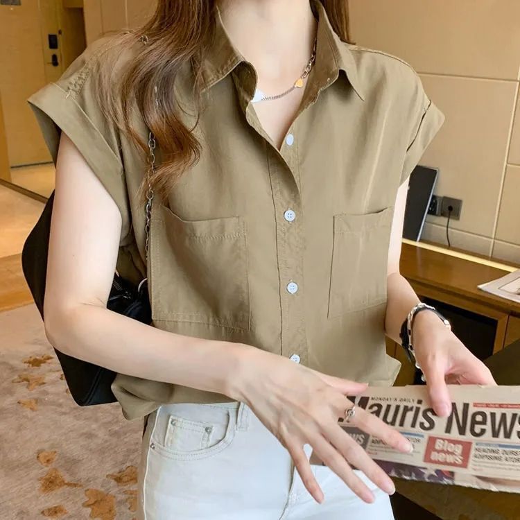 Chemise en mousseline à manches courtes pour femmes