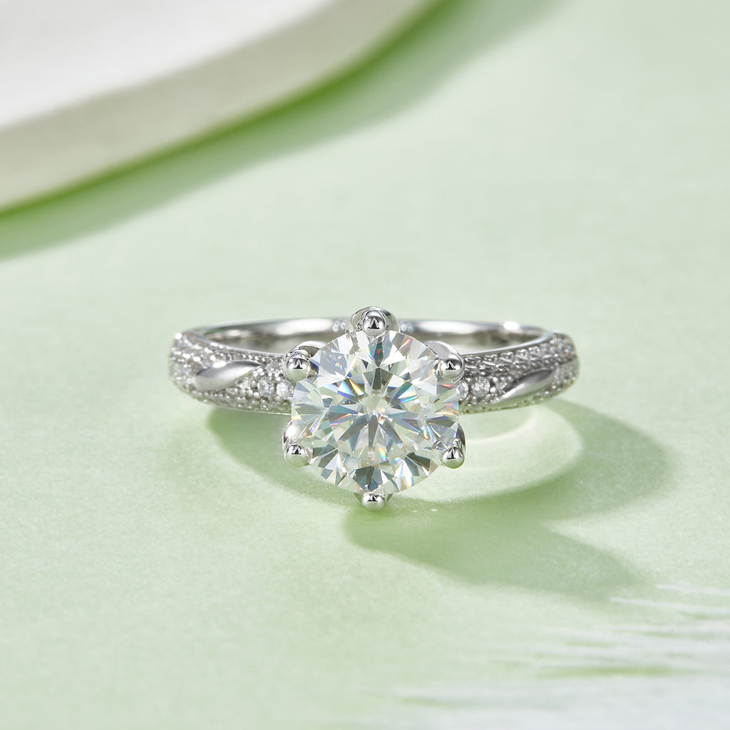 S925 Argent Sterling 2ct rond Moissanite Anneau